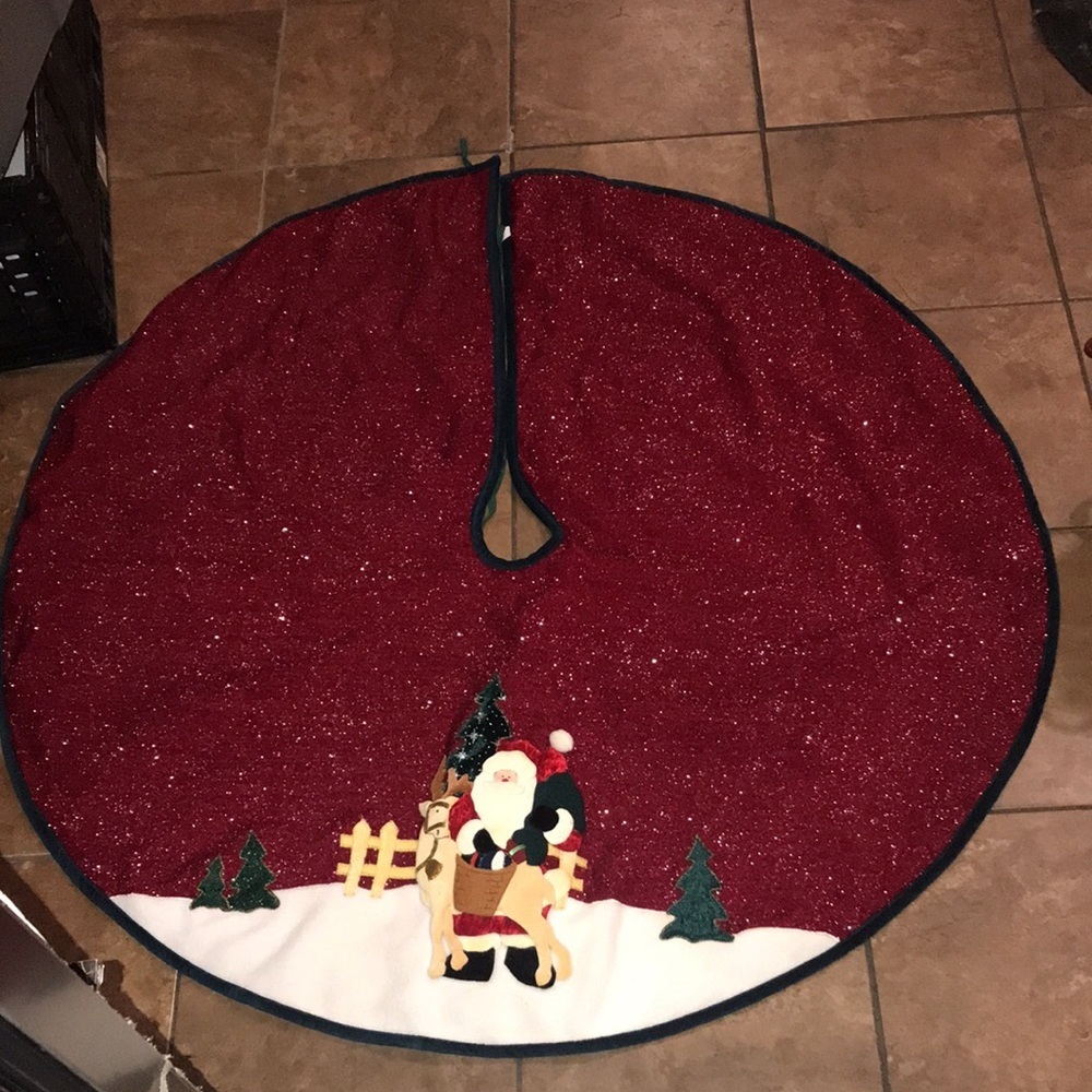 Festive Red Christmas Tree Skirt with Santa Design